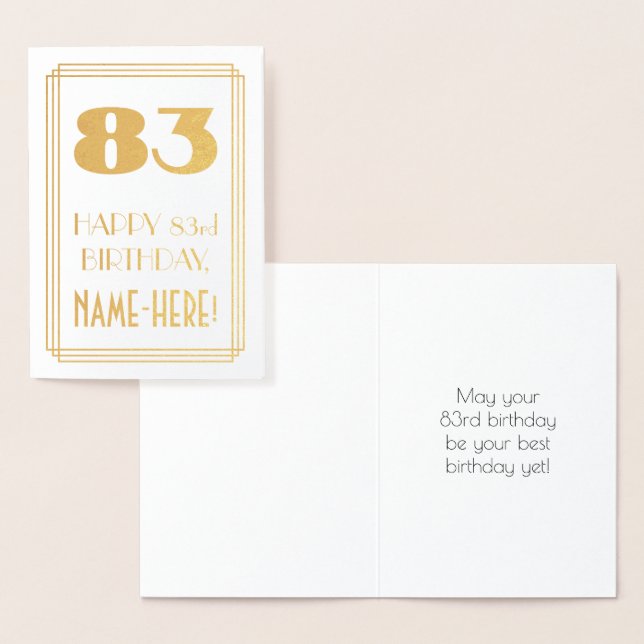 Carte Dorée 83e anniversaire : Art Déco Inspiré Look "83" & No (Affichage)