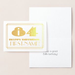 Carte Dorée 84e anniversaire ; Nom + look inspiré de l'Art déc