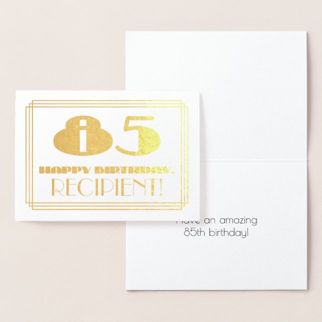 Carte Dorée 85e anniversaire ; nom + Art Déco Inspiré Look "85 (Affichage)