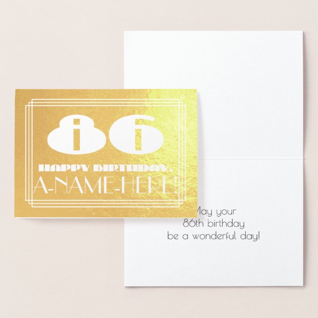 Carte Dorée 86e anniversaire : Nom + Art Déco Inspiré Look "86 (Affichage)