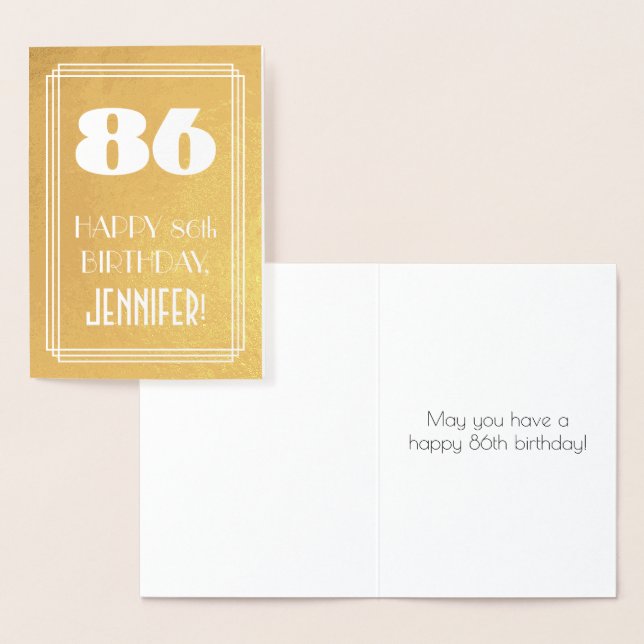 Carte Dorée 86e anniversaire ~ Style Art Déco "86" & Nom perso (Affichage)