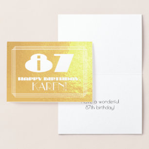 Carte Dorée 87ème anniversaire : Nom + Art Déco Inspiré Look "
