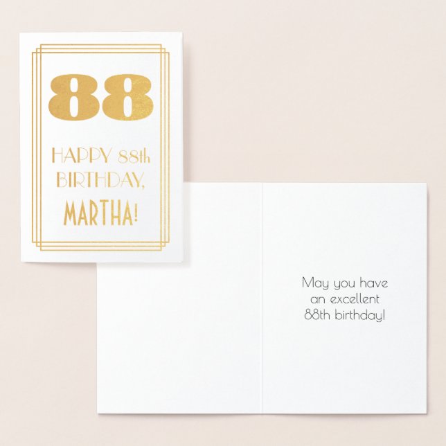 Carte Dorée 88e Anniversaire : Vue inspirée d'Art Déco "88" &  (Affichage)