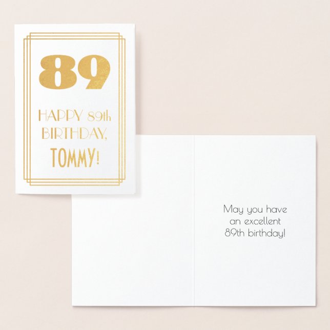 Carte Dorée 89e anniversaire : Art Déco Inspiré Look "89" & No (Affichage)