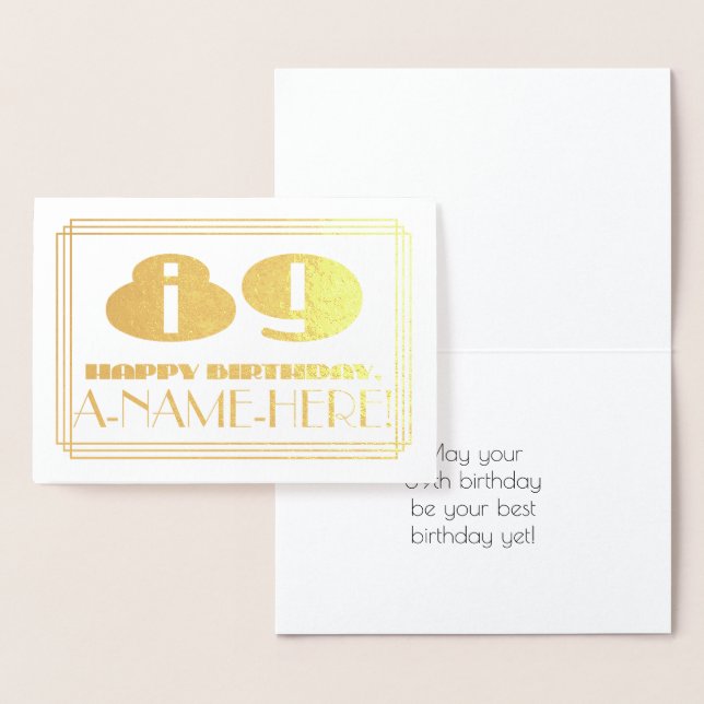 Carte Dorée 89e Anniversaire ; Nom + Apparence inspirée de l'A (Affichage)