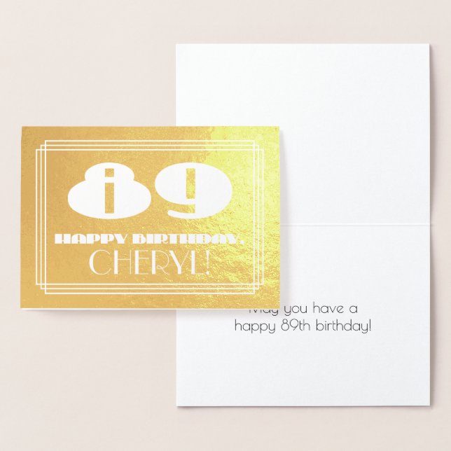 Carte Dorée 89e anniversaire : Nom + Art Déco Inspiré Look "89 (Affichage)