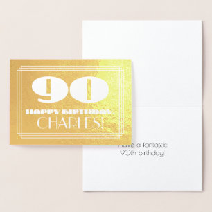 Carte Dorée 90e anniversaire : Nom + Art Déco Inspiré Look "90