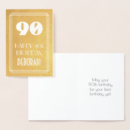 Carte Dorée 90e anniversaire ~ Style Art Déco "90" & Nom perso