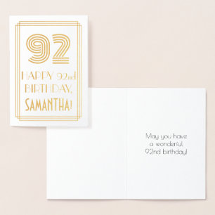 Carte Dorée 92e anniversaire - Art Déco Inspiré Look "92" & No