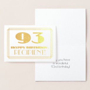 Carte Dorée 93ème anniversaire ; nom + Art Déco Inspiré Look "