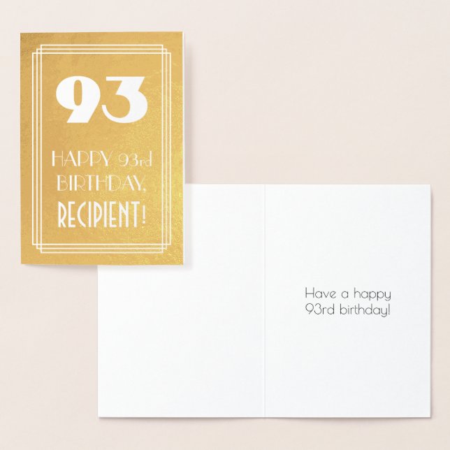 Carte Dorée 93ème anniversaire ~ Style Art Déco "93" & Nom per (Affichage)