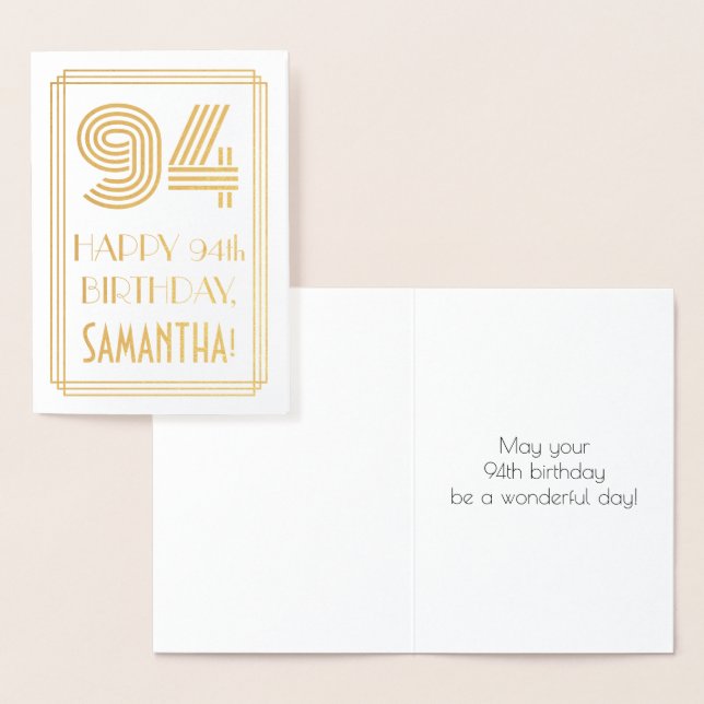 Carte Dorée 94e anniversaire - Art Déco Inspiré Look "94" & No (Affichage)