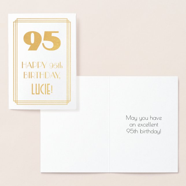 Carte Dorée 95e anniversaire : Art Déco Inspiré Look "95" & No (Affichage)