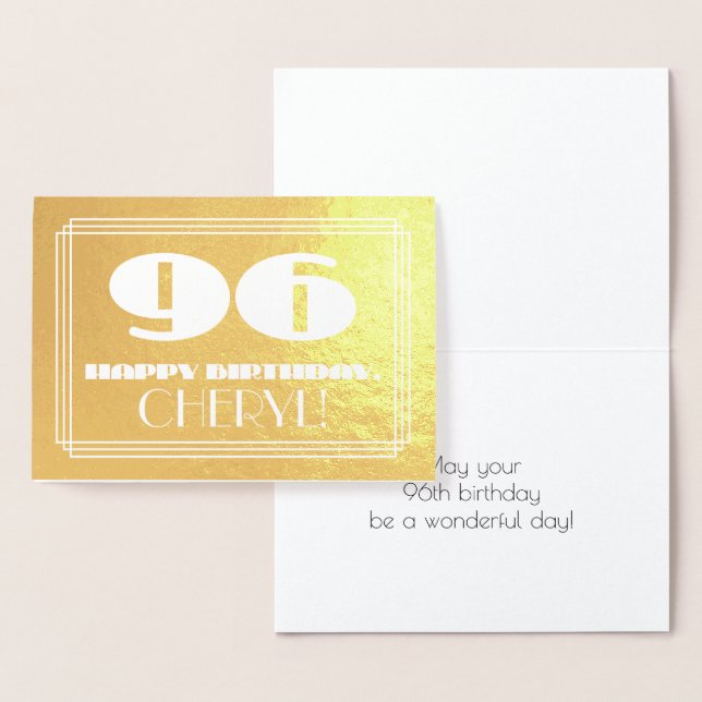 Carte Dorée 96e anniversaire : Nom + Art Déco Inspiré Look "96 (Affichage)