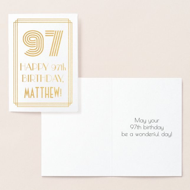 Carte Dorée 97e anniversaire - Art Déco Inspiré Look "97" & No (Affichage)
