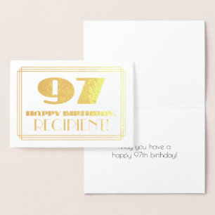 Carte Dorée 97e anniversaire ; nom + Art Déco Inspiré Look "97