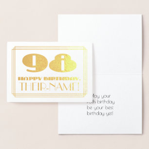 Carte Dorée 98ème anniversaire ; nom + Art Déco Inspiré Look "