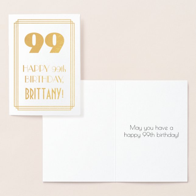 Carte Dorée 99e anniversaire : Art Déco Inspiré Look "99" & No (Affichage)