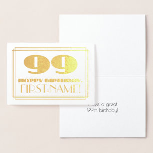 Carte Dorée 99e anniversaire ; nom + Art Déco Inspiré Look "99