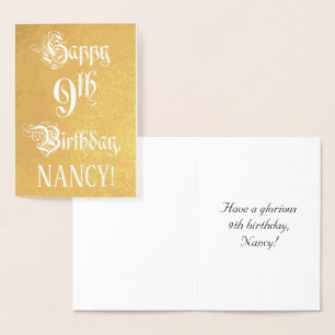 Carte Dorée 9e anniversaire : Élégant, Script Orné; Nom person