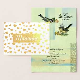 Carte Dorée À la reine de mon coeur. St-Valentin