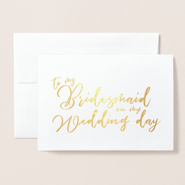 Carte Dorée À ma demoiselle d'honneur sur ma calligraphie du j (Devant avec enveloppe)