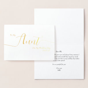 Carte Dorée À ma tante le jour de mon mariage Élégant script
