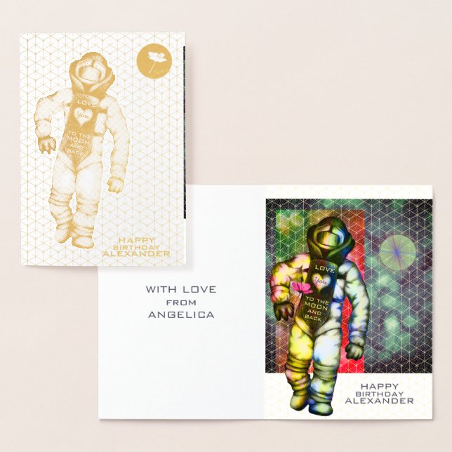 Carte Dorée Aimez-vous à l'astronaute de la Lune Dessiner l'es (Affichage)