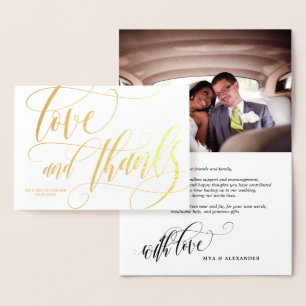 Carte Dorée Amour tourbillonnant et mercis épousant la photo