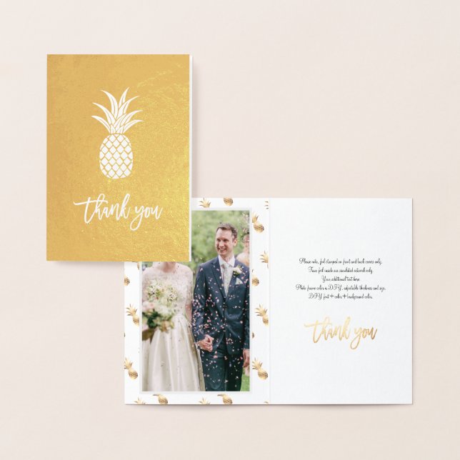 Carte Dorée Ananas à huile d'or, Merci avec photo (Affichage)