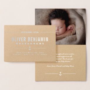 Carte Dorée Ancre à huile d'argent - introduction bébé - Merci
