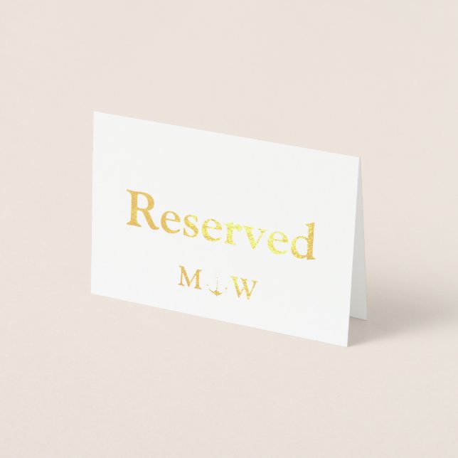 Carte Dorée Ancre nautique Mariage réservé Table place (Devant)