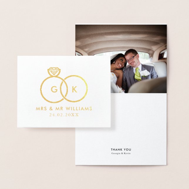 Carte Dorée Anneaux modernes Mariage personnalisé photo Merci  (Affichage)