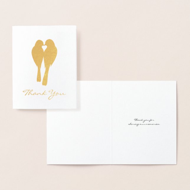 Carte Dorée Anniversaire d'or Lovebirds Merci (Affichage)