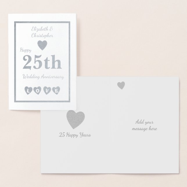 Carte Dorée Anniversaire du Mariage d'argent 25 ans (Affichage)