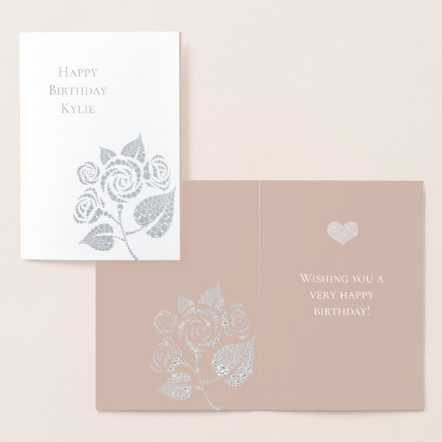 Carte Dorée Anniversaire floral rose Diamonds Glam crème (Affichage)
