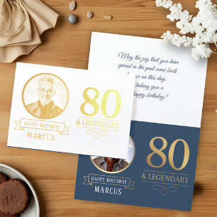 Carte Dorée Anniversaire légendaire 80 ans Navy & Or Élégant