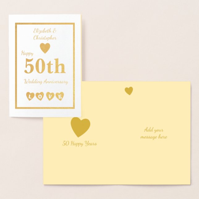 Carte Dorée Anniversaire Mariage d'or avec les coeurs (Affichage)