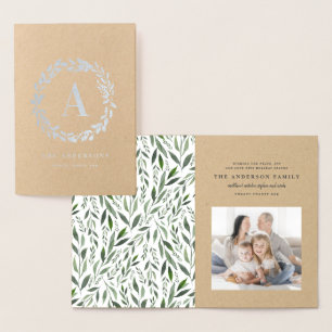 Carte Dorée Aquarelle couronne une photo monogramme