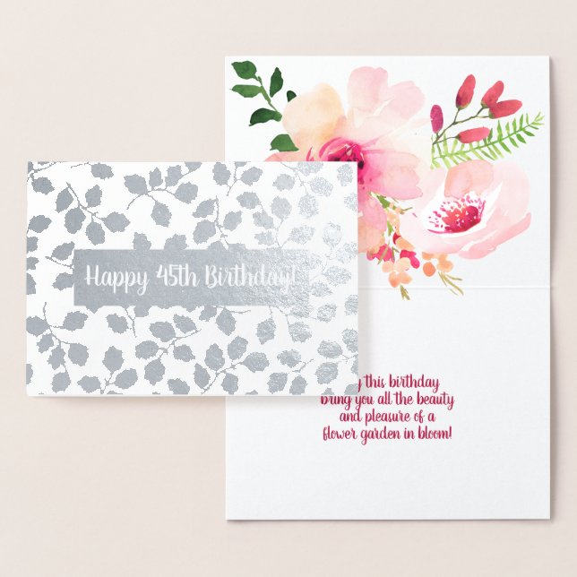 Carte Dorée Aquarelle Florale Personnalisée Anniversaire/Toute (Affichage)