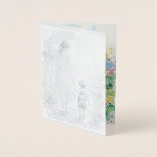 Carte Dorée Aquarelle personnalisée de mère et fils