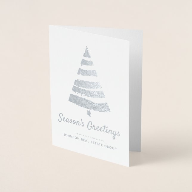 Carte Dorée Arbre à pin de Noël moderne | Salutations de vacan (Devant)