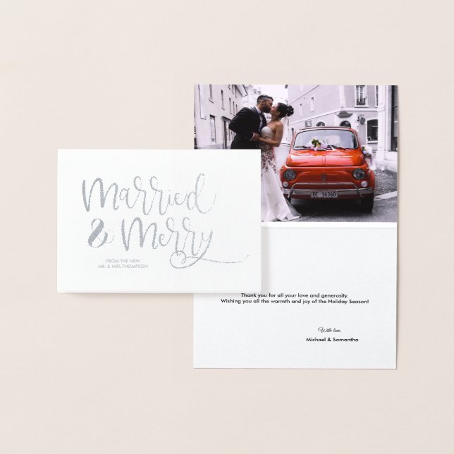 Carte Dorée Argent marié & Joyeux Merci de Noël Mariage (Affichage)