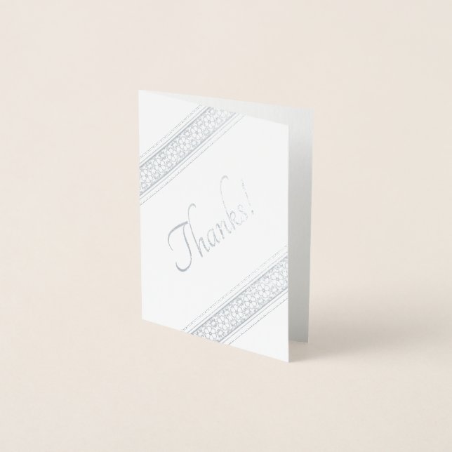 Carte Dorée Argent Moderne Merci Floral Diagonale (Devant)