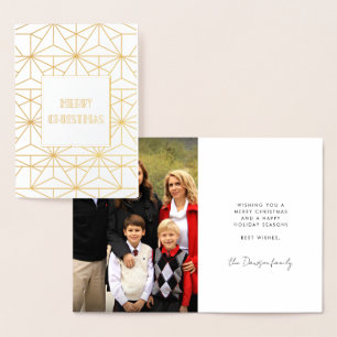 Carte Dorée Art déco Joyeux Noël photo de famille