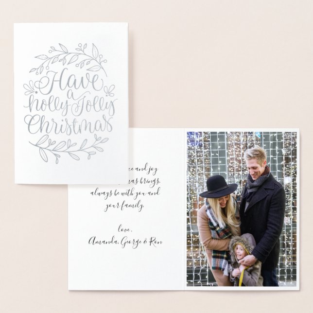 Carte Dorée Ayez une photo de calligraphie de Noël Holly Jolly (Affichage)