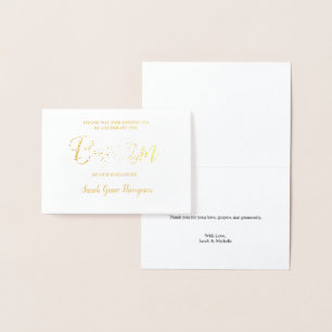 Carte Dorée Baptême Personnalisé Bébé fille Merci