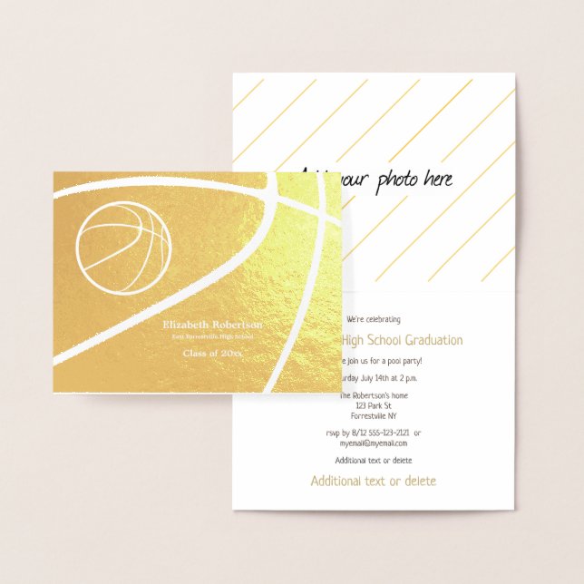 Carte Dorée Basketball athlete sports graduation party gold (Affichage)