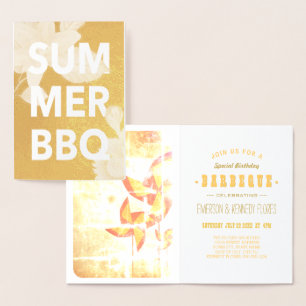 Carte Dorée BBQ d'été en or floral