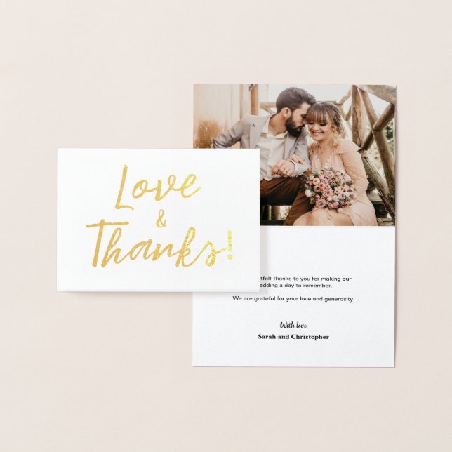 Carte Dorée Beau Amour et Merci Mariage Photo Merci (Affichage)